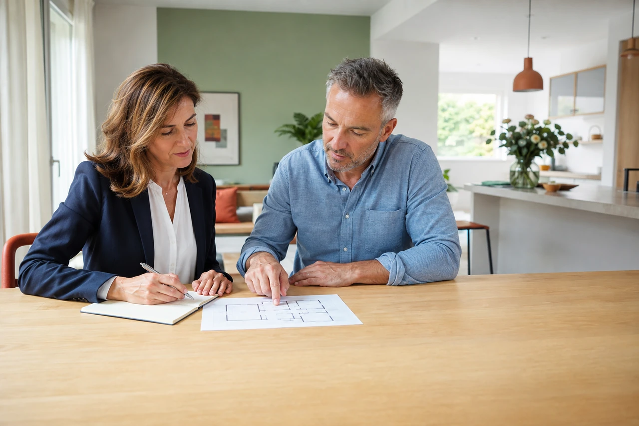 Symbolische gemeinsame Vorbereitung eines Immobilientermins.
